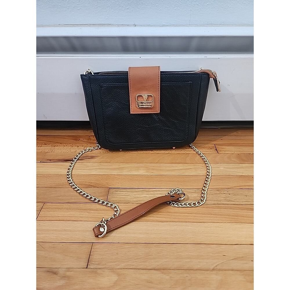 Valentina Brown And Black Leather Crossbody Bag - A020260 GOLD Chain